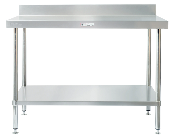Simply Stainless SS02.7.0900LB Work Bench with Splash back - 700 Series - with-leg-bracing - 900-mm
