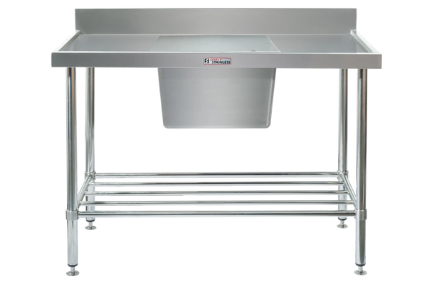 Simply Stainless SS05.1200R Wet bench with Single bowl sink - 600 Series - with-undershelf - right-bowl - 1200-mm