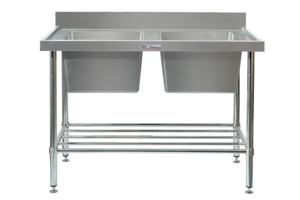 Simply Stainless SS06.1200 Wet bench with Double bowl sink - 600 Series - with-undershelf - 1200-mm