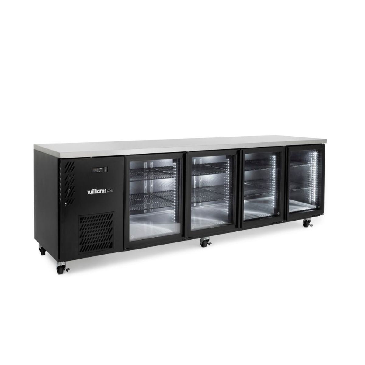 Williams Cameo Mini HCM4UGBHC Four Door Black Colorbond Under Counter Display Refrigerator