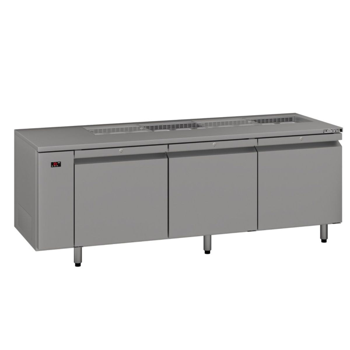 Williams Emerald HE3RSSBA Three Door Stainless Steel Remote Under Counter Refrigerator With Blown Air Well
