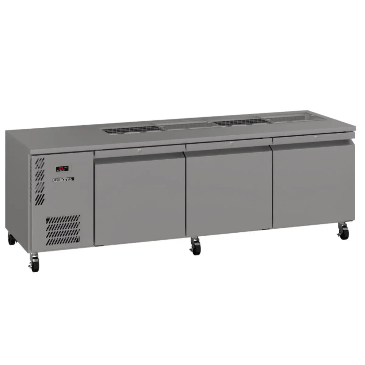 Williams Emerald HE3USSBA - 3 Solid Door Prep Bench Blown Airwell Fridge  - Stainless Steel (Replaces HE3UFBBA)